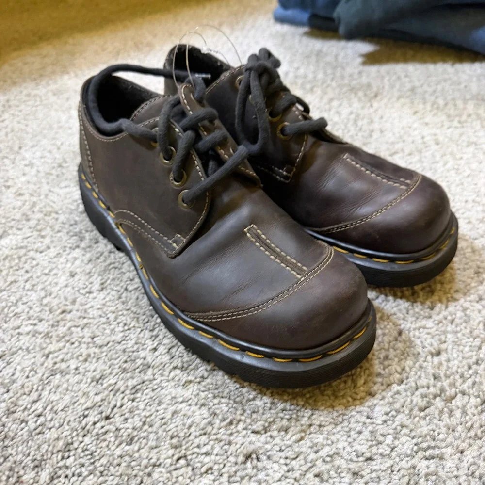 Dr. Martens AW004 Brown Leather Oxford Shoes 9469 Yellow‎ Stitch Men Size 7